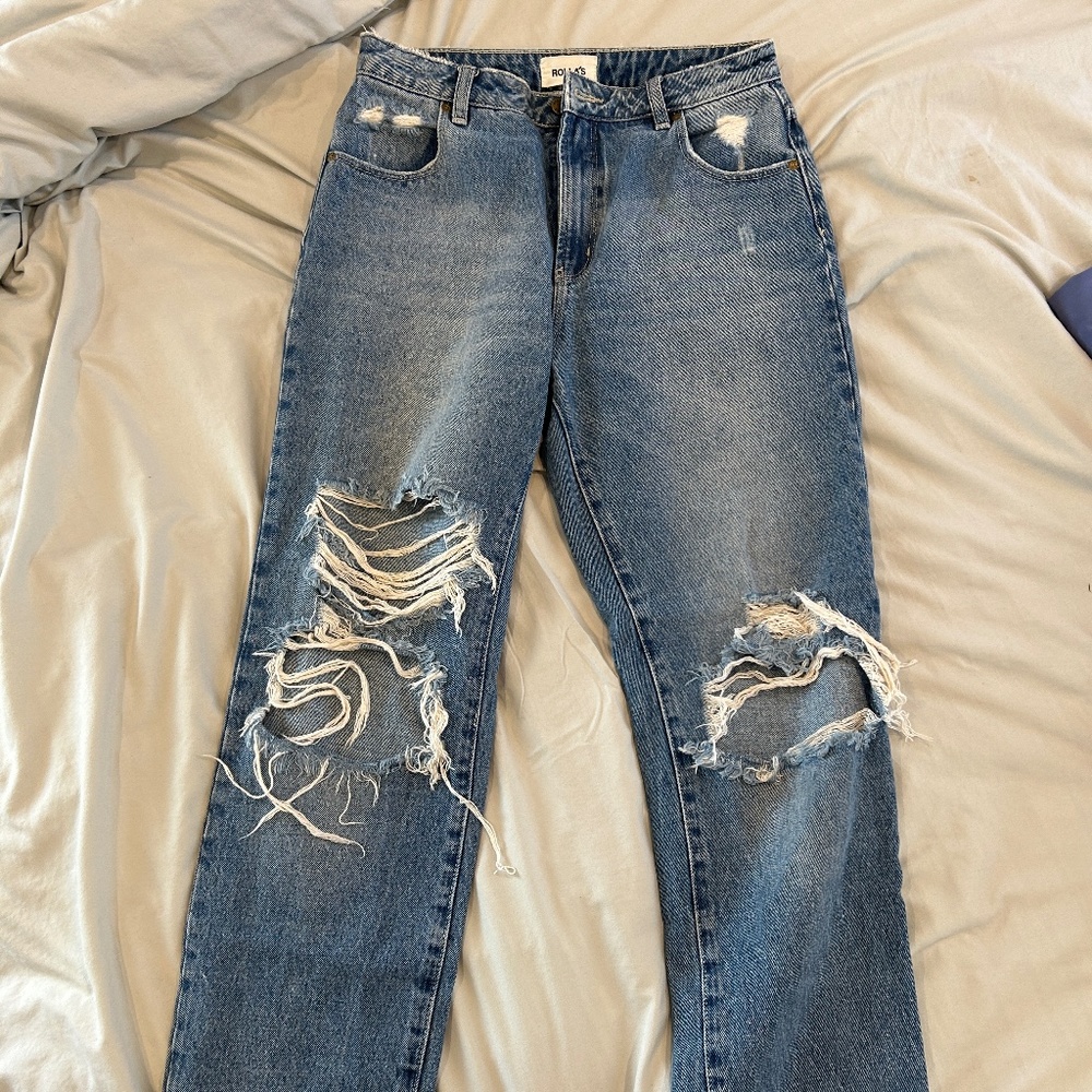 Rollas dark high waisted jeans